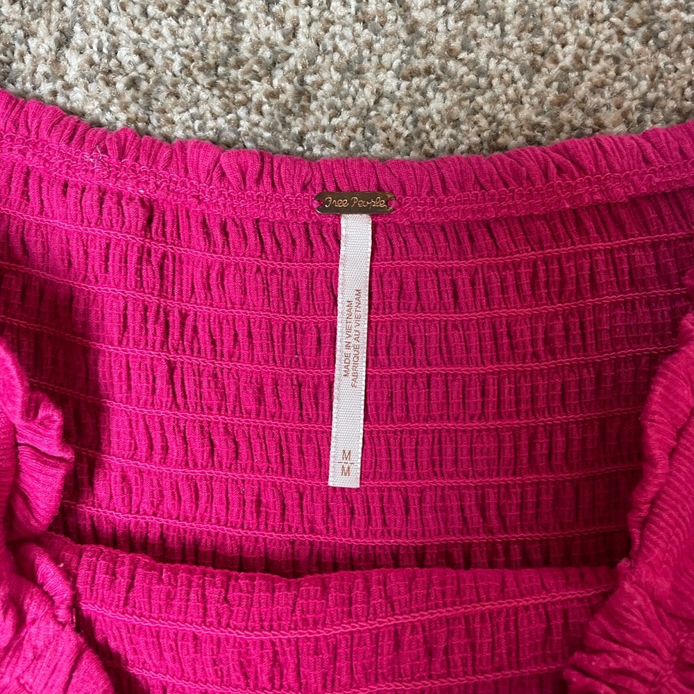 Free People Hot Pink Smocked Top - Picture 4 of 5